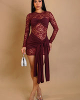 Laced Desire Draped Mini Dress (Wine) - Palazzo Couture Online