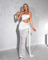 Laced Muse Cut-Out Maxi Dress -  Ivory front view showing full-length maxi silhouette