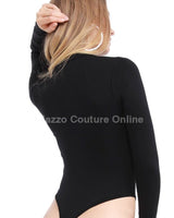Lara High Crotch Mockneck Bodysuit (Black) - Palazzo Couture Online