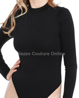 Lara High Crotch Mockneck Bodysuit (Black) - Palazzo Couture Online