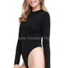 Lara High Crotch Mockneck Bodysuit (Black) front view showing bodysuit silhouette and fit
