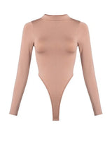 Lara High Crotch Mockneck Bodysuit (Nude) front view showing bodysuit silhouette and fit