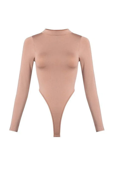 Lara High Crotch Mockneck Bodysuit (Nude) front view showing bodysuit silhouette and fit