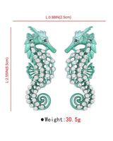 Large Seahorse Earrings Full Rhinestone Drop (Fuchsia) - chic women's accessory