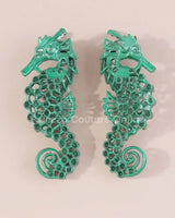 Large Seahorse Earrings Full Rhinestone Drop  (Green) - elegant piece by Palazzo Couture