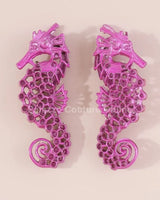 Large Seahorse Earrings Full Rhinestone Drop (Fuchsia) - elegant piece by Palazzo Couture