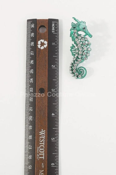 Large Seahorse Earrings Full Rhinestone Drop  (Green) - bold fashion jewelry for women