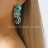 Large Seahorse Earrings Full Rhinestone Drop  (Green) for women - fashion jewelry by Palazzo Couture