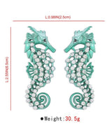 Large Seahorse Full Rhinestone Drop Earrings(Fuchsia) - Palazzo Couture Online