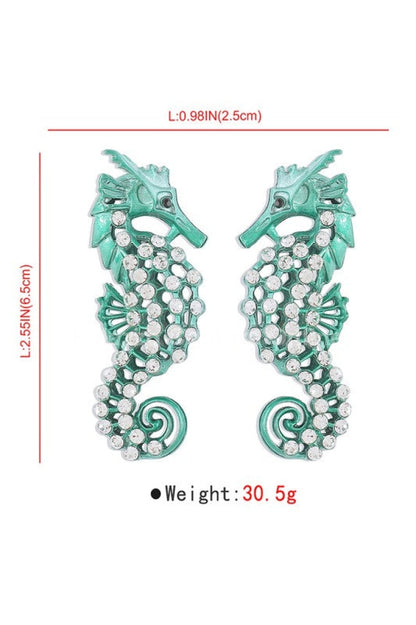 Large Seahorse Full Rhinestone Drop Earrings(Fuchsia) Earrings