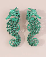 Large Seahorse Full Rhinestone Drop Earrings(Green) - Palazzo Couture Online
