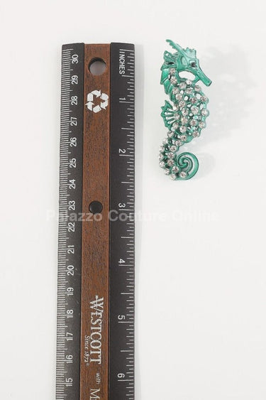 Large Seahorse Full Rhinestone Drop Earrings(Green) - Palazzo Couture Online