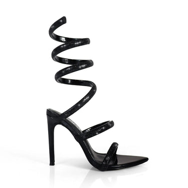 Laurent Rhinestone Spiral Heels Black - women's fashion sandals