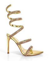Laurent Rhinestone Spiral Heels Gold - Palazzo Couture Online