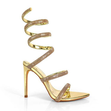 Laurent Rhinestone Spiral Heels Gold - Palazzo Couture Online