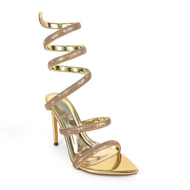 Laurent Rhinestone Spiral Heels Gold - Palazzo Couture Online