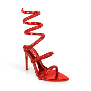 Laurent Rhinestone Spiral Heels Red - Palazzo Couture Online