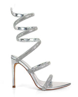 Laurent Rhinestone Spiral Heels Silver - Palazzo Couture Online