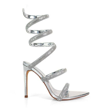 Laurent Rhinestone Spiral Heels Silver - Palazzo Couture Online