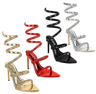 Laurent Rhinestone Spiral Heels Silver - elegant heels for going out and events