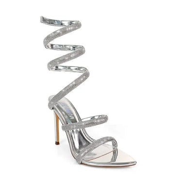 Laurent Rhinestone Spiral Heels Silver for women - stylish heels by Palazzo Couture