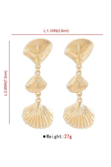 Layered Metal Seashell Drop Earrings (Gold) - trendy women's jewelry
