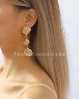 Layered Metal Seashell Drop Earrings (Gold) - women's statement jewelry