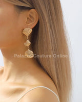 Layered Metal Seashell Drop Earrings (Gold) - Palazzo Couture Online