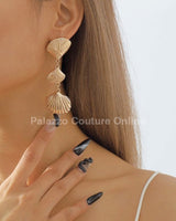 Layered Metal Seashell Drop Earrings (Gold) - Palazzo Couture Online