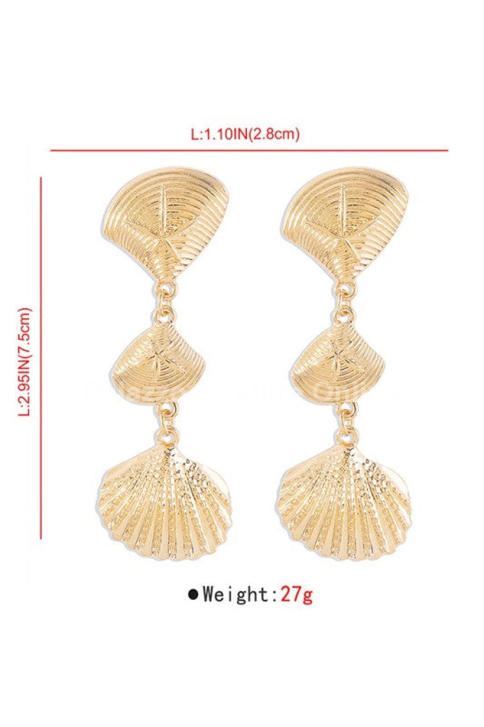 Layered Metal Seashell Drop Earrings (Silver)