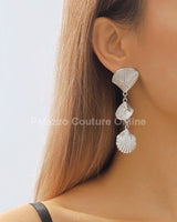 Layered Metal Seashell Drop Earrings (Silver) - Palazzo Couture Online