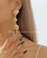 Layered Metal Seashell Drop Earrings (Gold) for women - fashion jewelry by Palazzo Couture