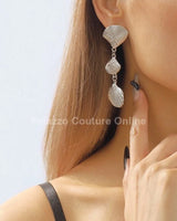 Layered Metal Seashell Drop Earrings (Silver) for women - fashion jewelry by Palazzo Couture