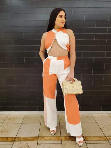 Women's Orange pant set matching style back view