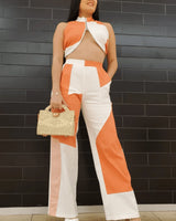 Lea Pants Set (Orange) front view showing complete two piece pant set