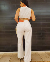 Lea Pants Set (Orange) side view showing pants silhouette and fit