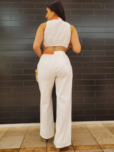 Lea Pants Set (Orange) side view showing pants silhouette and fit