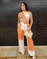 Elegant Orange matching two piece pant set styled for going out