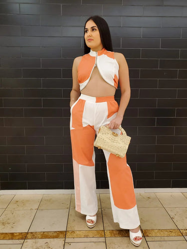 Elegant Orange matching two piece pant set styled for going out