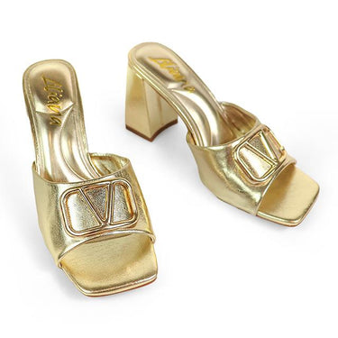 Leana Luxe Block Heels Gold - Palazzo Couture Online