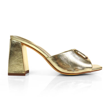 Leana Luxe Block Heels Gold - trendy women's footwear