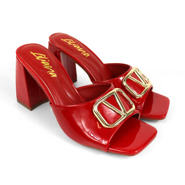 Leana Luxe Block Heels Red - Palazzo Couture Online