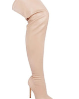 Pu Leather Gisele Pointed Toe Over The Knee Boots (Nude) for women - boots by Palazzo Couture