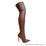 Pu Leather Gisele Pointed Toe Over The Knee Boots-Brown for women - boots by Palazzo Couture