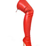 Pu Leather Gisele-50 Pointed Toe Over The Knee Boots -Red for women - boots by Palazzo Couture
