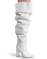 Pu Leather Nordic31 Over The Knee Boots(White) - women's fashion boots