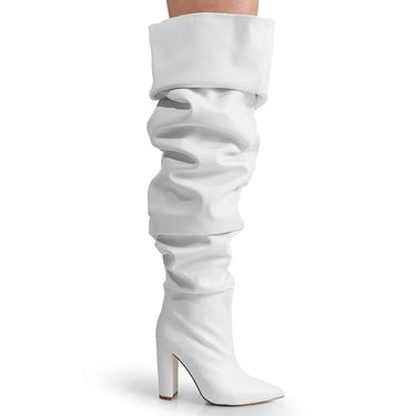 Pu Leather Nordic31 Over The Knee Boots(White) - women's fashion boots