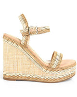 Tan woven wedge sandals with ankle strap – Riviera silhouette for smart‑casual summer outfits
