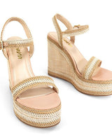 Naturalizer Riviera wedge sandals in tan – woven platform design with buckle ankle strap