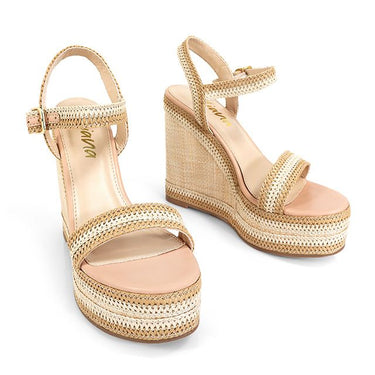 Naturalizer Riviera wedge sandals in tan – woven platform design with buckle ankle strap